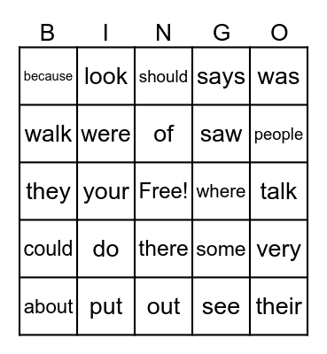 Heart Word Bingo Card