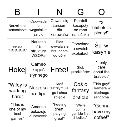 Daniel Negreanu Bingo Card