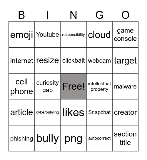 Digital Citizenship Bingo Card