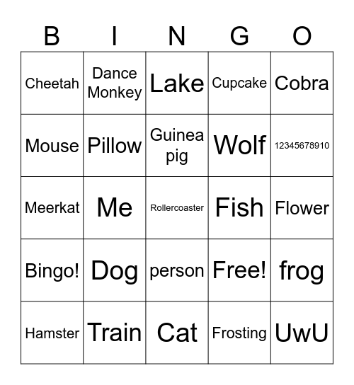 ANIMAL + OBJECTS Bingo Card
