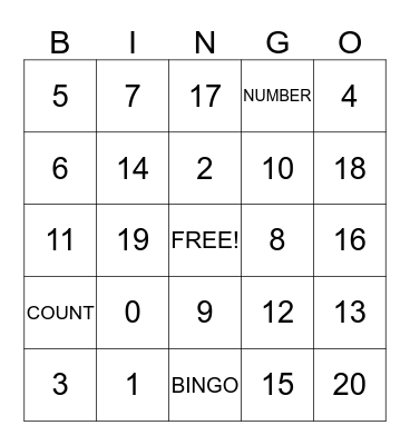 0-20 Counting BINGO Card