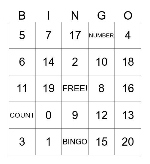 0-20 Counting BINGO Card