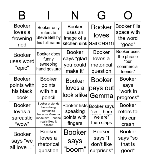 Booker Bingo! Bingo Card