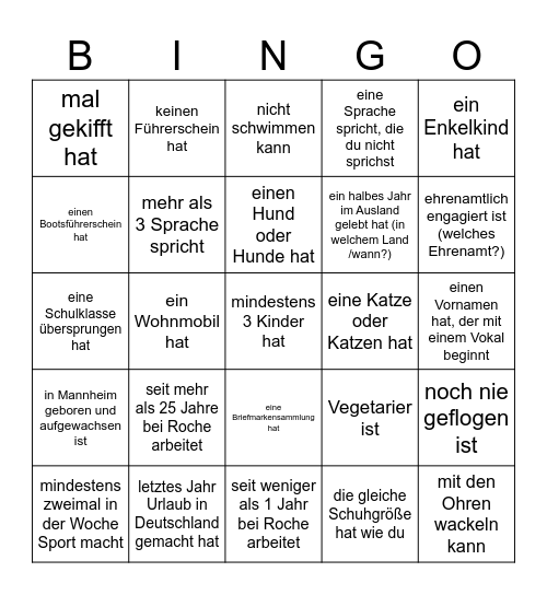 Finde jemanden, der/die... Bingo Card