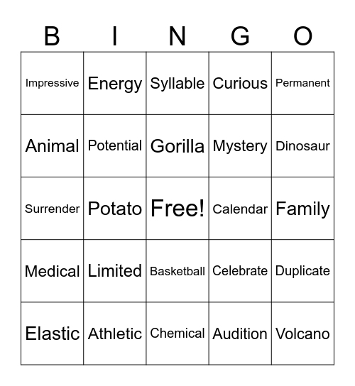 Untitled Bingo Card