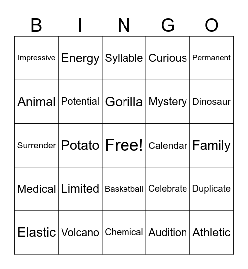 Untitled Bingo Card