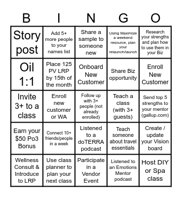 Rosemary doTERRA Business Bingo Card