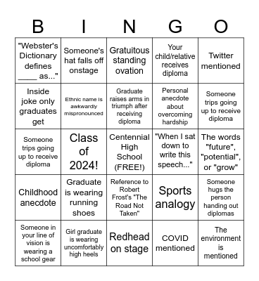 Graduation Ceremony Bingo Card