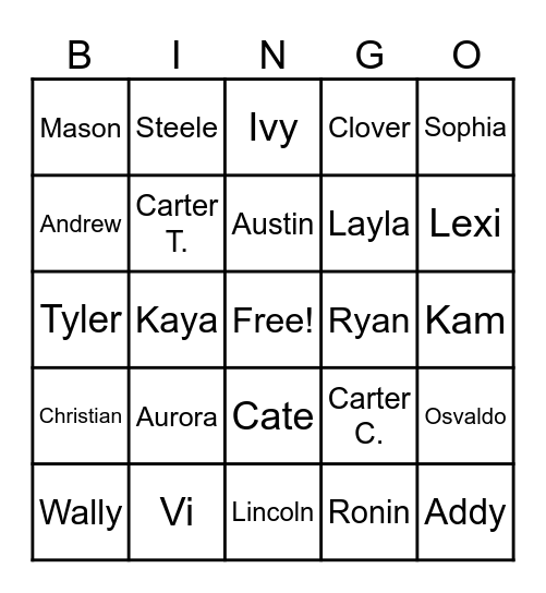 Dale Class Bingo Card