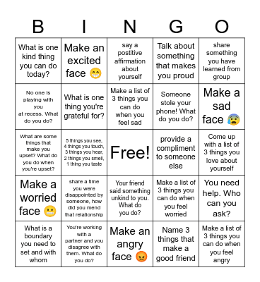 Social Emotional Bingo! Bingo Card