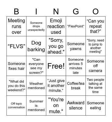 Video Conference Bingo Card
