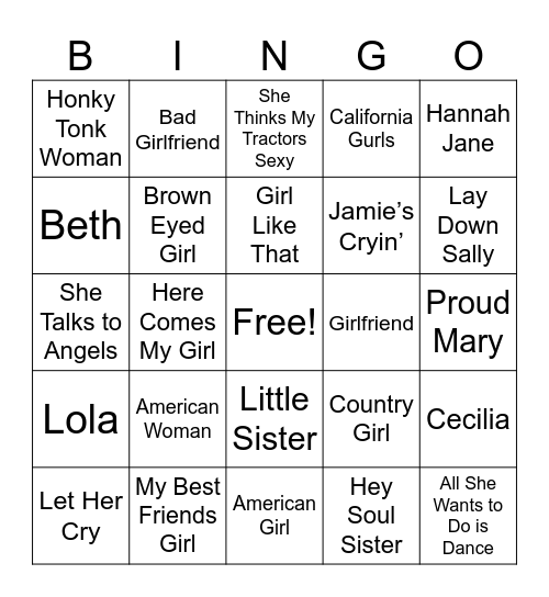 Ladies Night Bingo Card