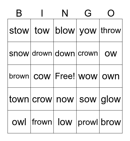 Mixed OW (snow/plow) Bingo Card