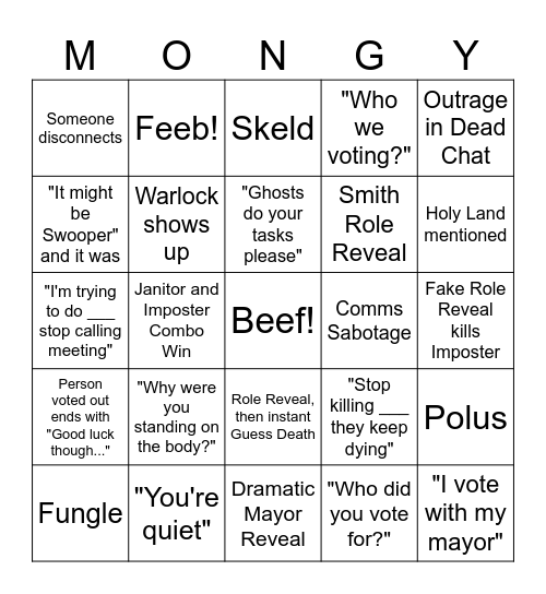 Mongy Monday Bingo Card