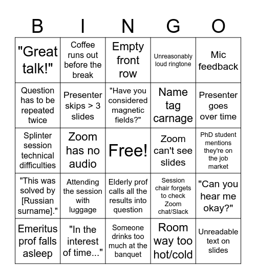 Conference Bingo Card