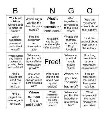 Chemistry Project Bingo B Bingo Card