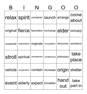 B2U8 Vocabulary Bingo Card