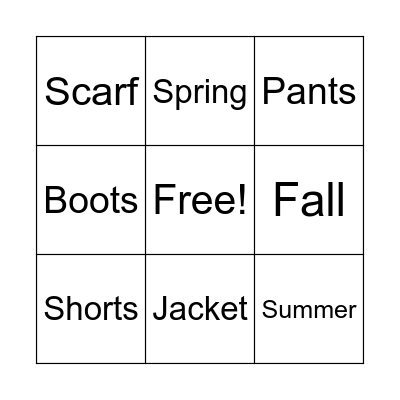 Cothes bingo Card