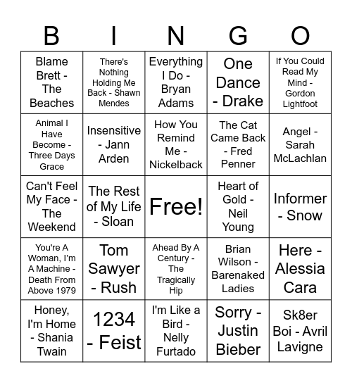 Canadian Classics Bingo Card