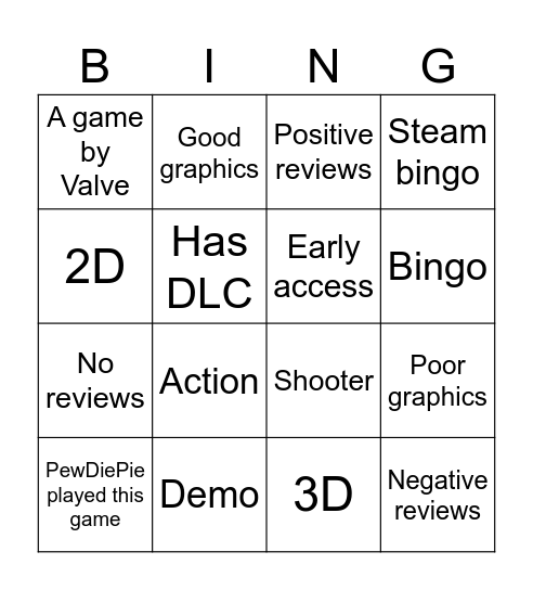 Steam Free To Play games Bingo Card