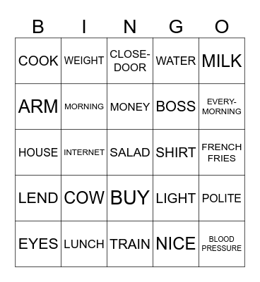 Unit 1- 8 Bingo Card
