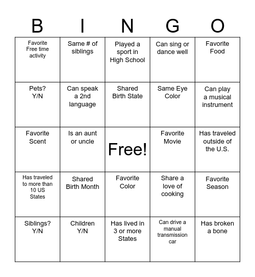 Untitled Bingo Card