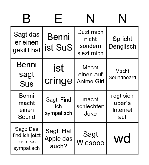 Benni Bauer Bingo Card