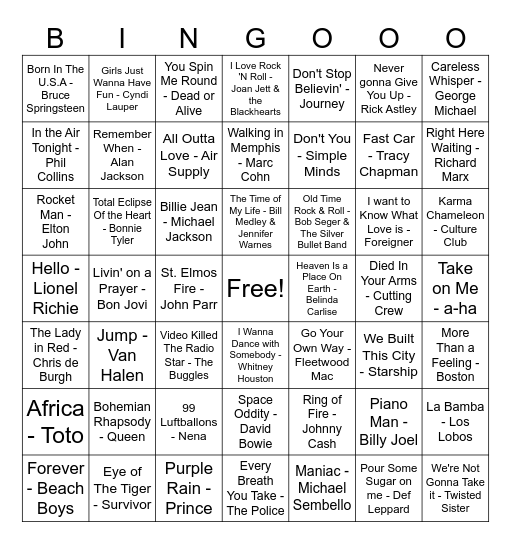 Music Bingo #3: Goldie Oldies Bingo Card