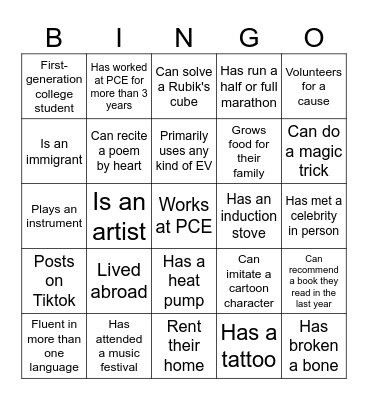 Get To Know Your Team! Bingo Card