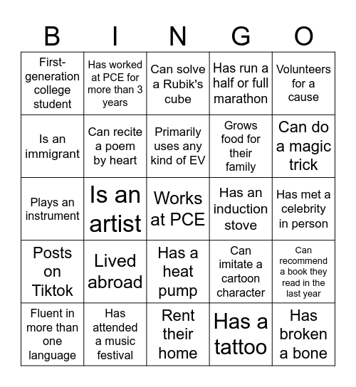 Get To Know Your Team! Bingo Card