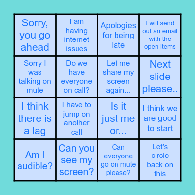Virtual Call Bingo Card