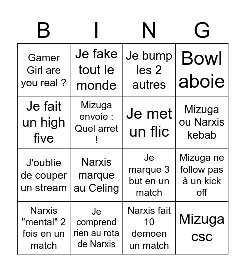 Lainé Gropu Bingo Card