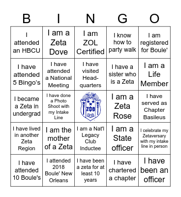 Zeta Phi Beta Sorority Bingo Card