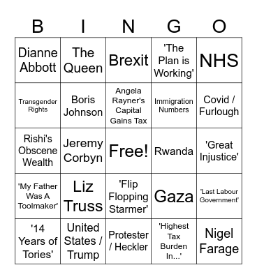 ITV Election Debate Bingo Card Bingo Card