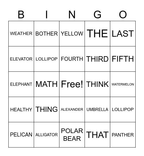 TH BINGO Card