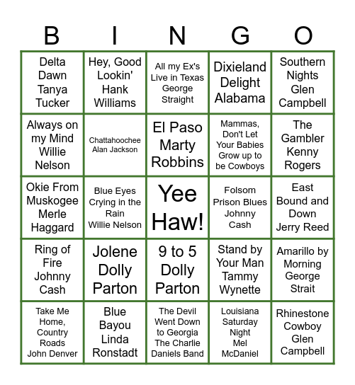 CLASSIC COUNTRY BINGO Card