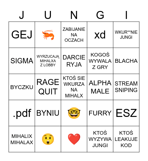 JUNGI TO PAJAC Bingo Card