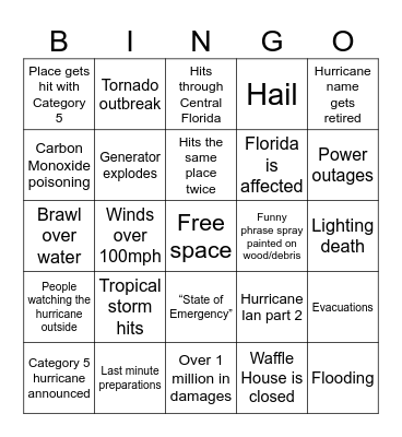 Hurricane Bingo Card