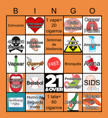 Tobacco Prevention Bingo Card