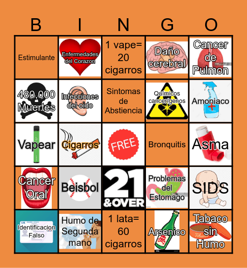 Tobacco Prevention Bingo Card