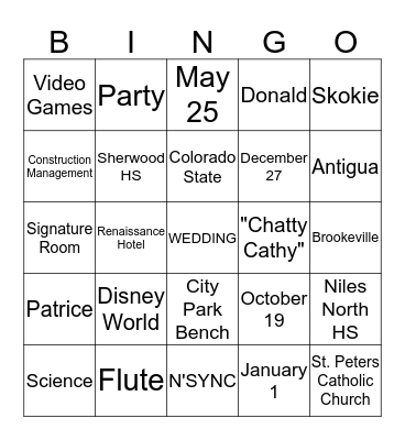 Bridget and Mike Bingo Card