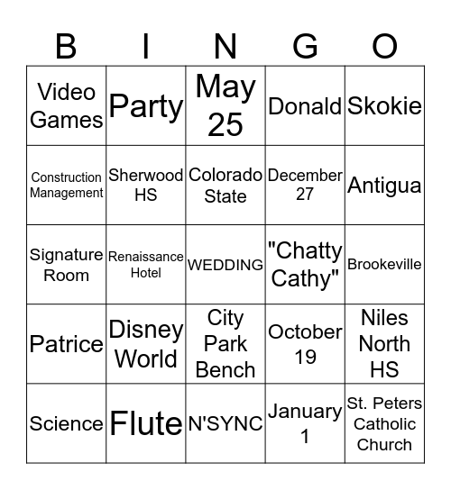 Bridget and Mike Bingo Card