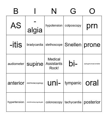 Medical terms Bingo Card