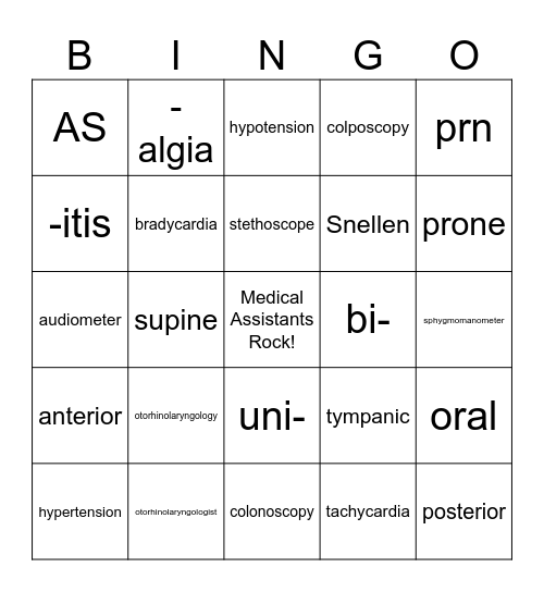 Medical terms Bingo Card