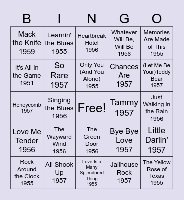 Brookdale at Home - 50's Hits - Singo Bingo Card