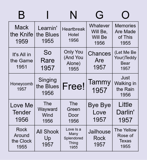 Brookdale at Home - 50's Hits - Singo Bingo Card