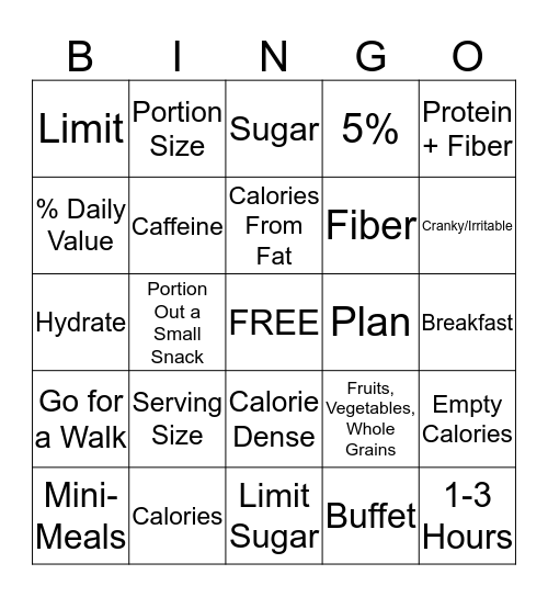 Food Label & Snacking BINGO Card