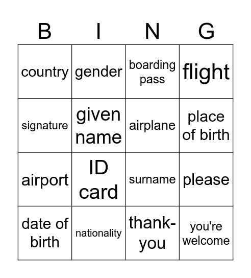 PASSPORT Bingo Card