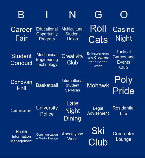 SUNY Poly BINGO! Bingo Card