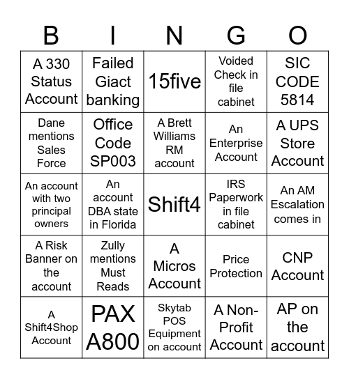 Shift4 Lingo Bingo Card